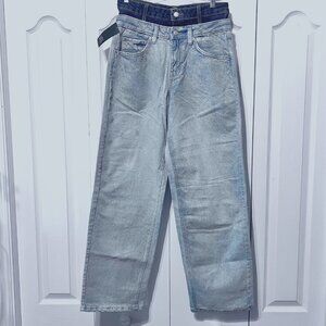 Wild Fable-NWT-Easy Rigid-Double (removable) Waist Two Tone Blue Jeans 6/31"